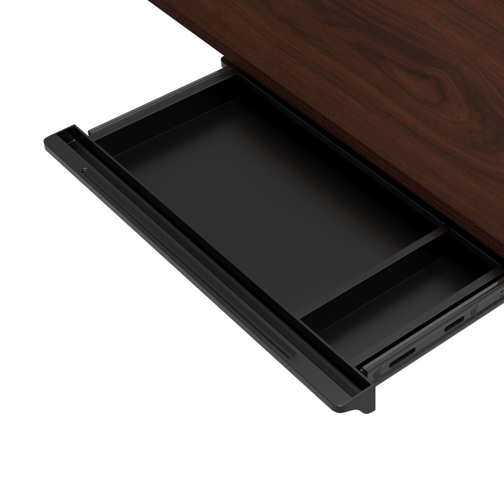 150cm Black and Walnut Electric Height Adjustable Standing Desk with Drawer