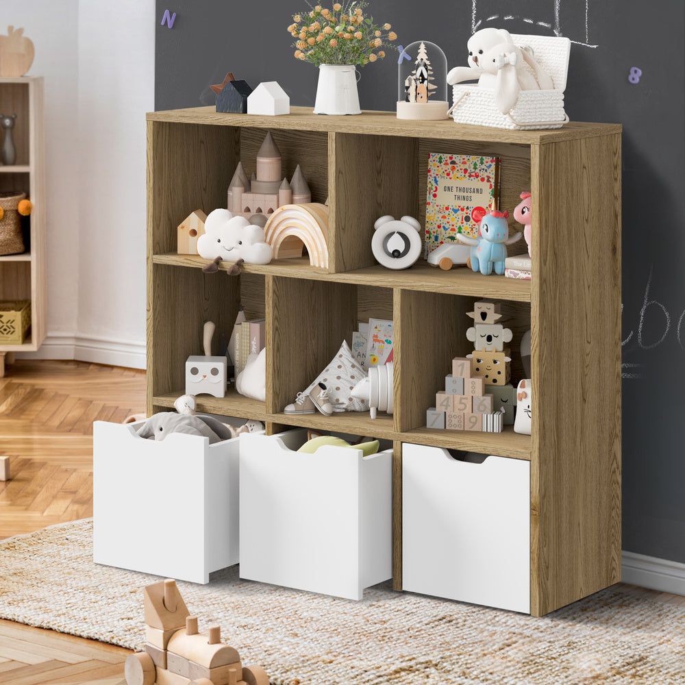 Kids Storage Organizer Cabinet with Removable Boxes Natural and White
