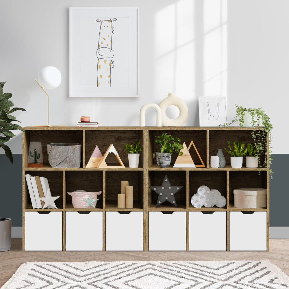 Kids Storage Organizer Cabinet with Removable Boxes Natural and White