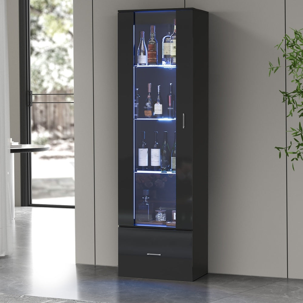 Black High Gloss Buffet Sideboard with LED and Glass Door
