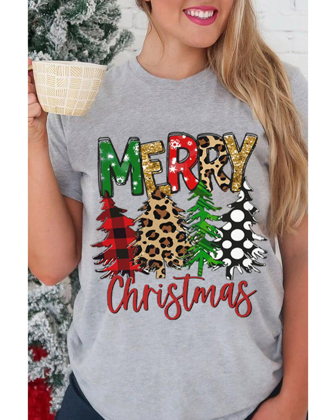 NNEDSZ Azura Exchange Christmas Tree Pattern Crew Neck Graphic Tee - XL